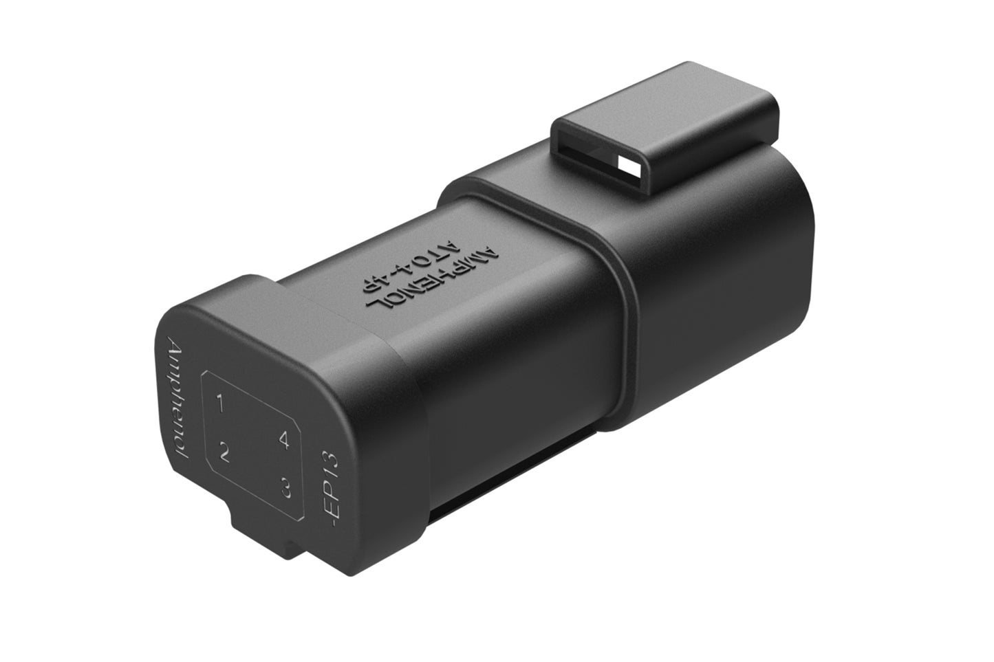 AT04-4P-EP13 4-way receptacle, (1) 4 Pin busbar=26 amps, nickel plating, black. Contacts included. DT04-4P-EP13