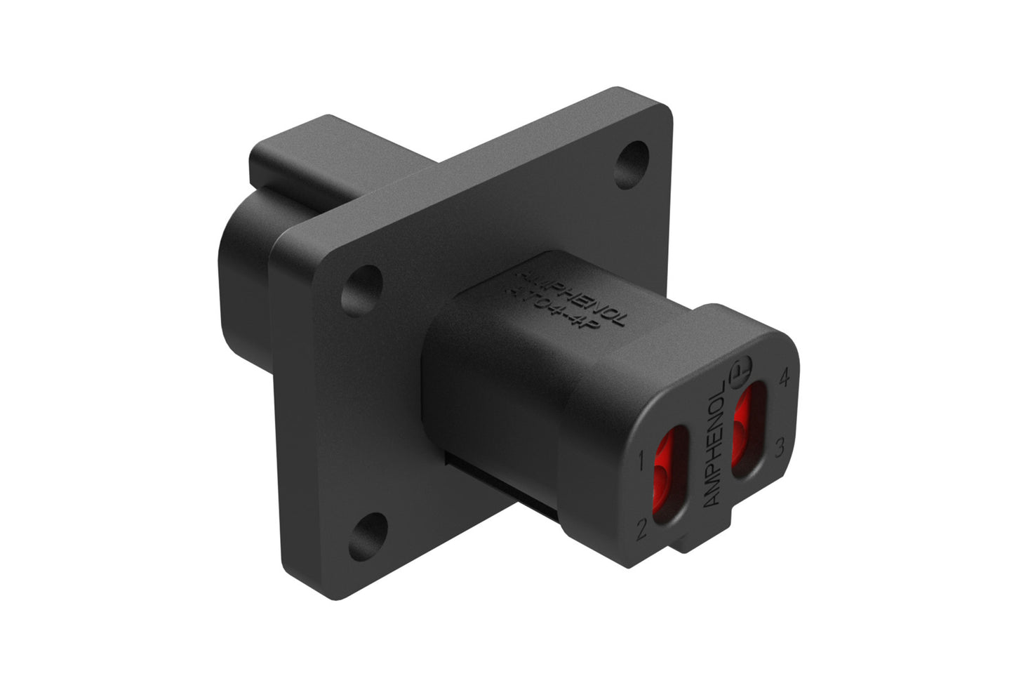 AT04-4P-LE11 4 Position Receptacle Flange Mount Connector, Pin, Black, with Endcap. DT04-4P-LE11