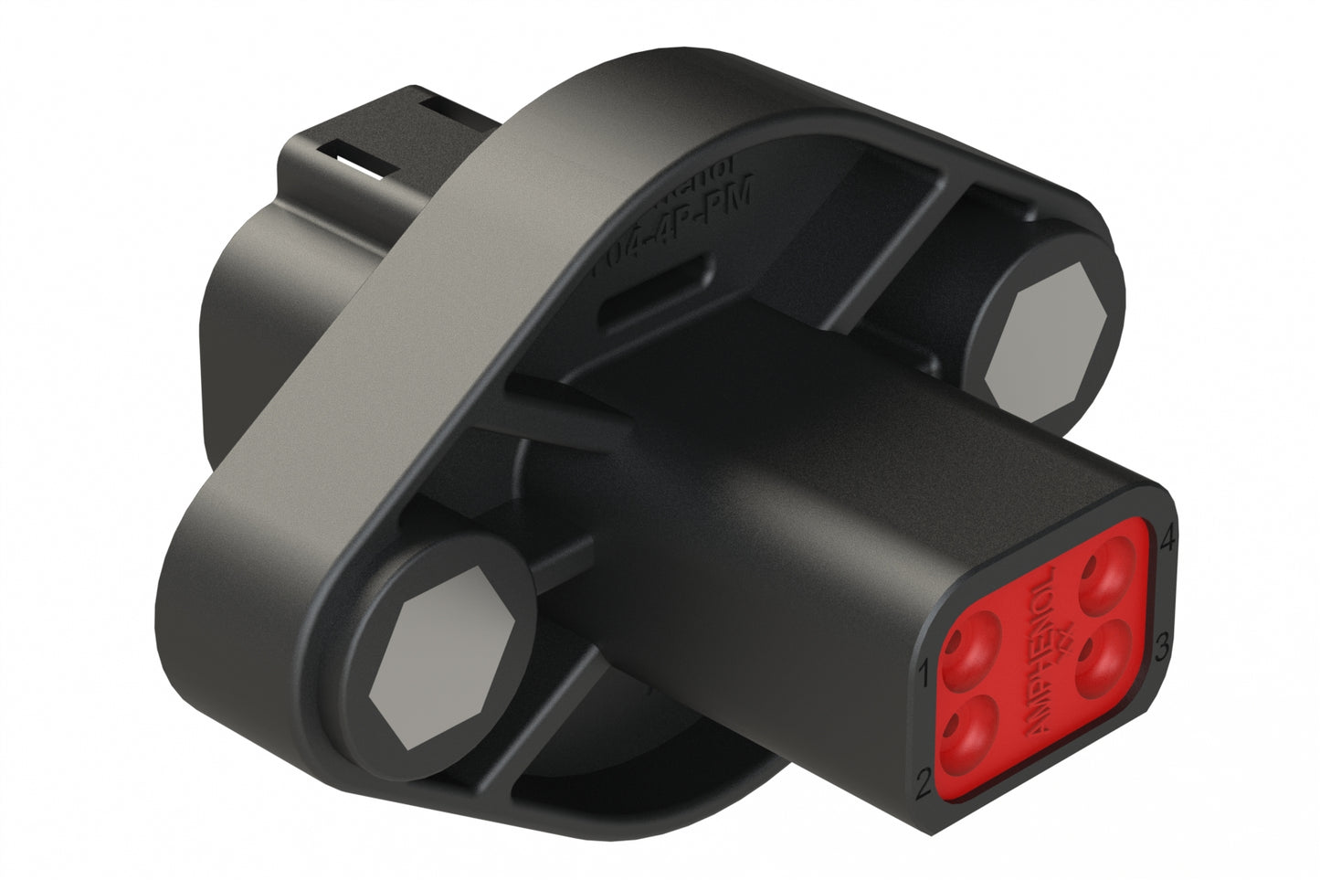 AT04-4P-PM05BLK 4 Position Panel Mount Receptacle with Flange, Pin, Self-Threading Integrated Latch, Gasket, Black