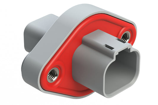 AT04-4P-PM06 4 Position Panel Mount Receptacle with Flange, Pin, Self-Threading, Integrated Latch, Gasket, Reduced Diameter Rear Seal, Grey