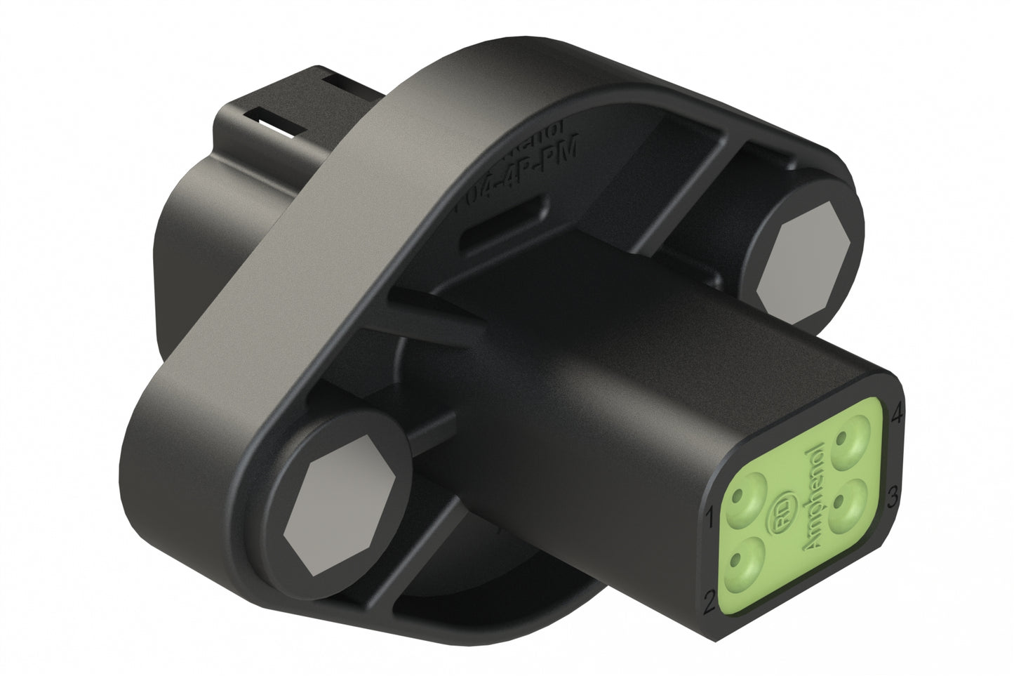 AT04-4P-PM06BLK 4 Position Panel Mount Receptacle with Flange, Pin, Self-Threading, Integrated Latch, Gasket, Reduced Diameter Rear Seal, Black
