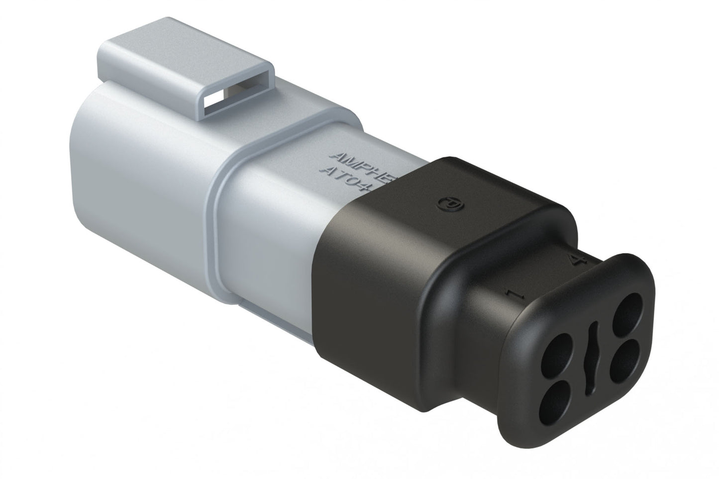 AT04-4P-SR01GRY 4-Way Receptacle Male Connector with Strain Relief Endcap, Standard Seal, Grey. DT04-4P-E008
