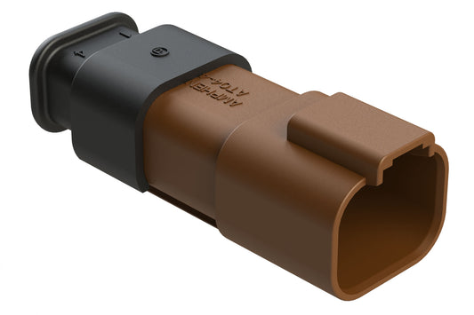 AT04-4P-SR02BRN 4-Way Receptacle Male Connector with Strain Relief, Reduced Diameter Seal, Brown