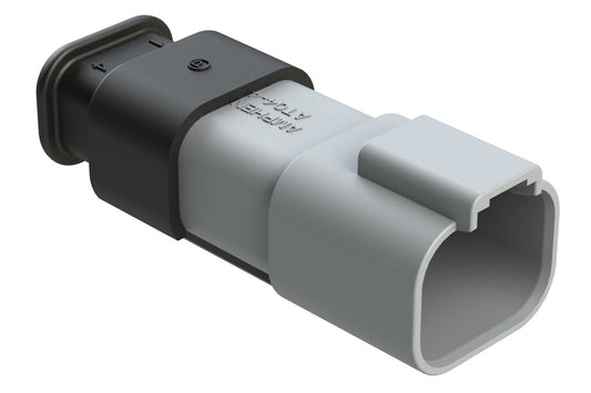 AT04-4P-SR02GRY 4-Way Receptacle Male Connector with Strain Relief, Reduced Diameter Seal, Grey. DT04-4P-CE04