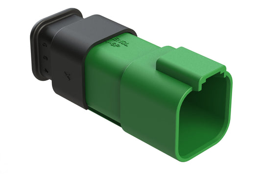 AT04-6P-SR01GRN 6-Way Receptacle Male Connector with Strain Relief Endcap, Standard Seal, Green