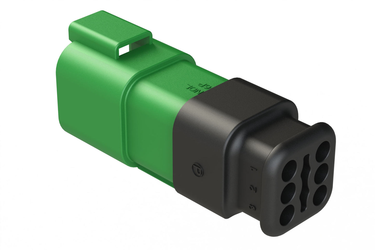 AT04-6P-SR01GRN 6-Way Receptacle Male Connector with Strain Relief Endcap, Standard Seal, Green