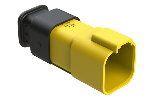 AT04-6P-SR01YEL 6-Way Receptacle Male Connector with Strain Relief Endcap, Standard Seal, Yellow