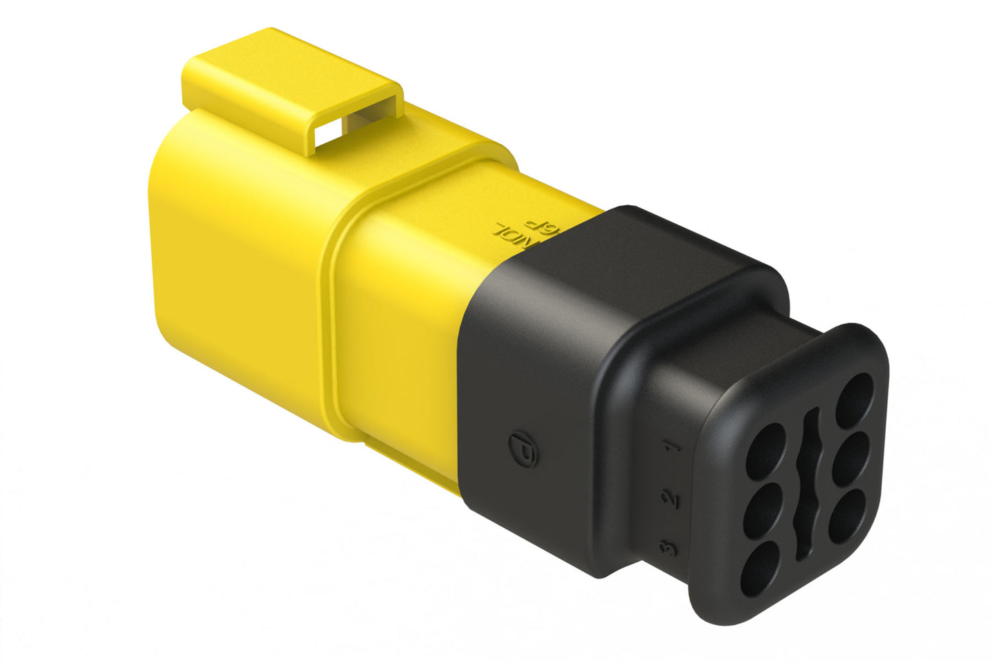 AT04-6P-SR01YEL 6-Way Receptacle Male Connector with Strain Relief Endcap, Standard Seal, Yellow