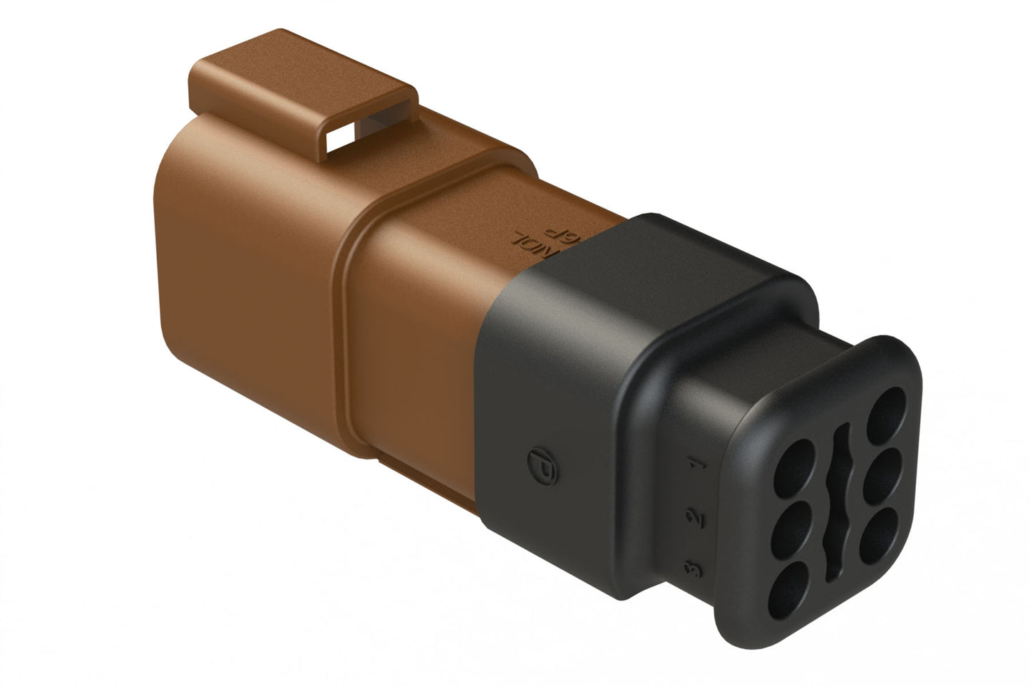 AT04-6P-SR02BRN 6-Way Receptacle Male Connector with Strain Relief Endcap and Reduced Seal, Brown