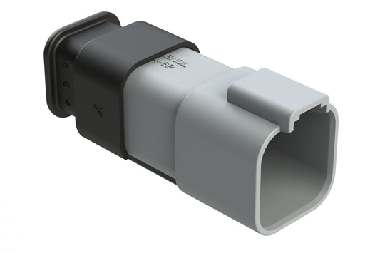 AT04-6P-SR02GRY 6-Way Receptacle Male Connector with Strain Relief Endcap and Reduced Seal, Grey. DT04-6P-CE04