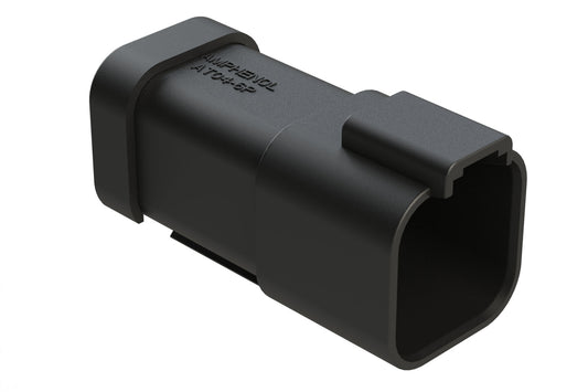 AT04-6P-SS01BLK 6-Way Receptacle, Male Connector with Solid Rear Grommet and Endcap, Black