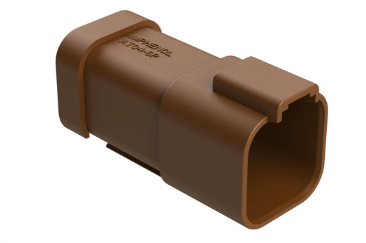 AT04-6P-SS01BRN 6-Way Receptacle, Male Connector with Solid Rear Grommet and Endcap, Brown