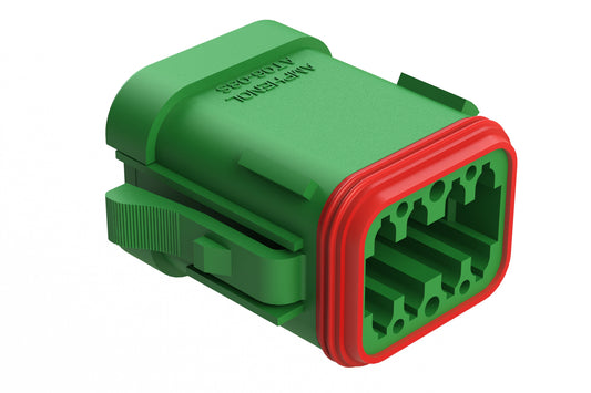 AT06-08SA-MMGRN 8-Way Plug, Female Connector with A Position Key, Reduced Diameter Seals (E-Seal) and End Cap, Green