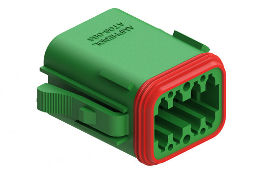 AT06-08SA-RDGRN 8-Way Plug, Female Connector with A Position Key and Reduced Diameter Seals (E-Seal), Green