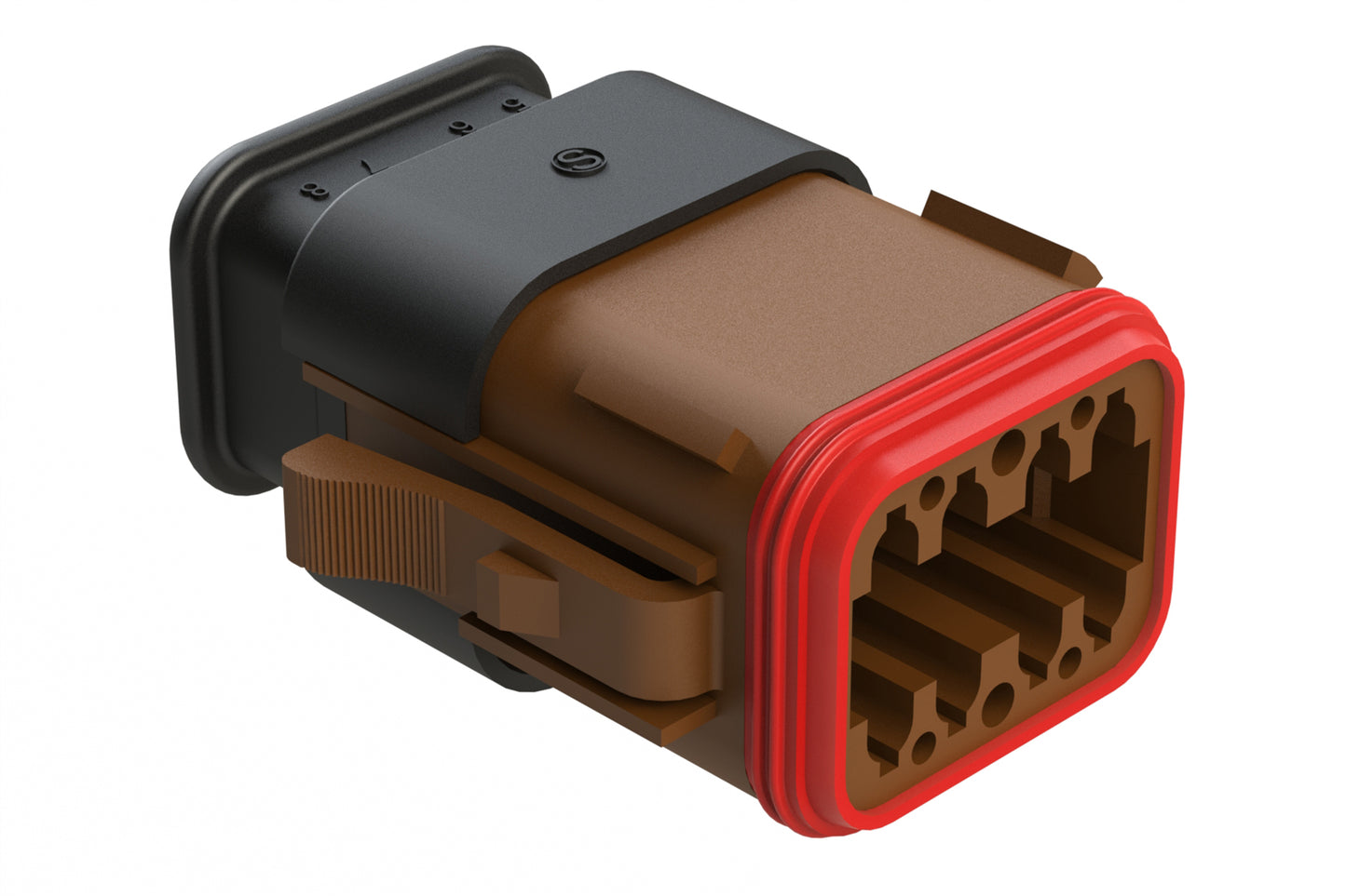 AT06-08SA-SR2BR 8-Way Plug Female Connector with Strain Relief Endcap, Reduced Diameter Seal, A Key, Brown