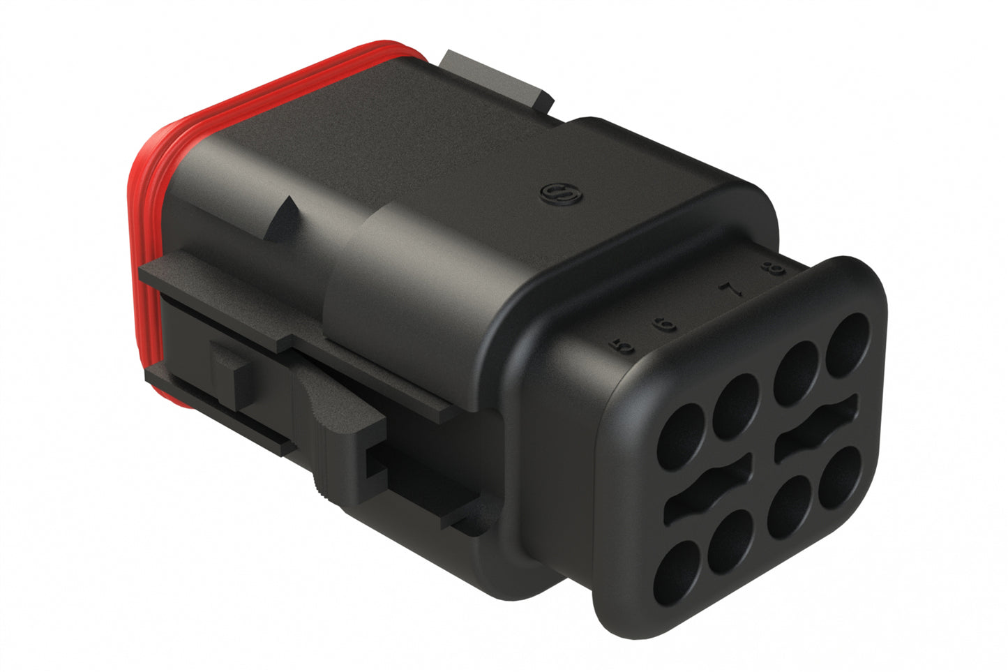 AT06-08SA-SRBK 8-Way Plug Female Connector with Strain Relief Endcap, Standard Seal, A Key, Black