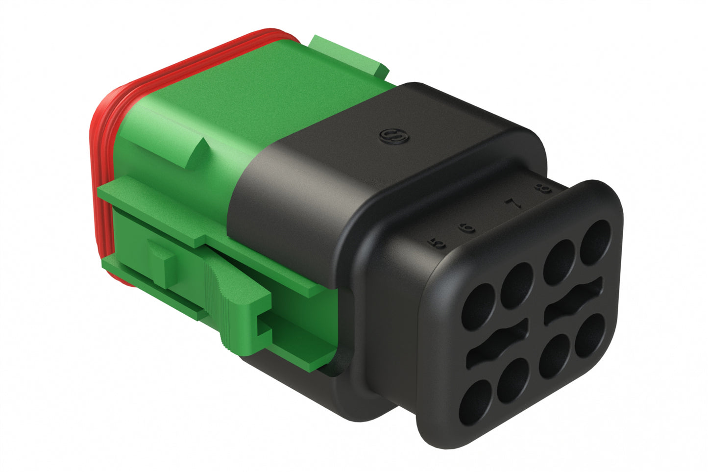 AT06-08SA-SRGN 8-Way Plug Female Connector with Strain Relief Endcap, Standard Seal, A Key, Green