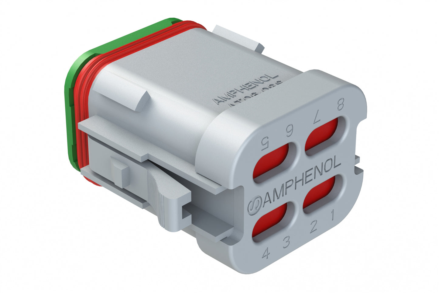 AT06-08SA-SS01 8-Way Plug, Female Connector with A Position Key and Solid Rear Grommet and Endcap, Wedgelock included, Grey. DT06-08SA-C017
