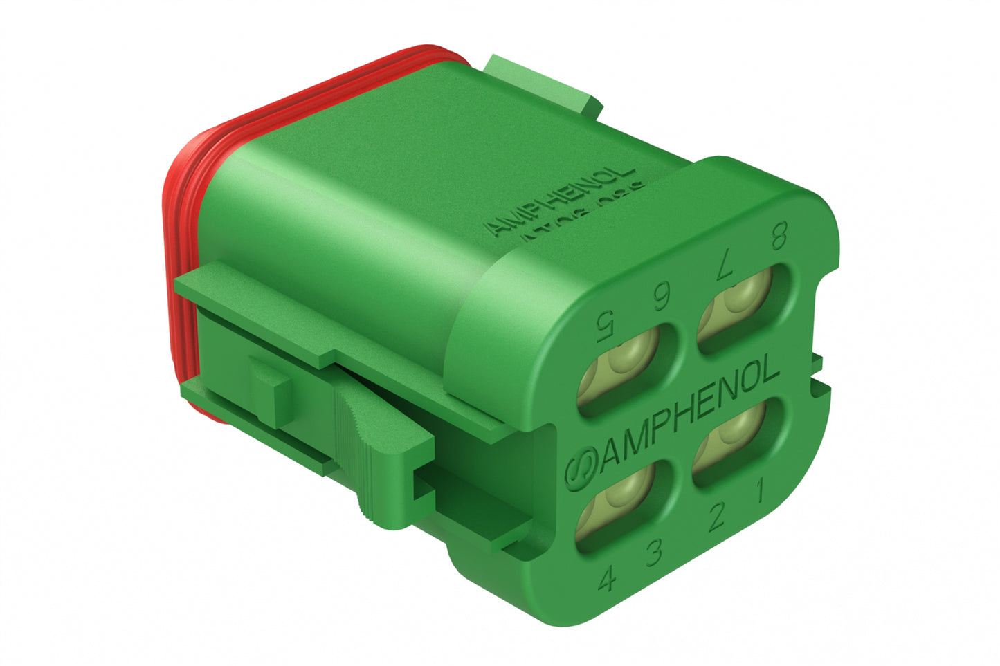 AT06-08SB-MMGRN 8-Way Plug, Female Connector with B Position Key, Reduced Diameter Seal (E-Seal) and End Cap, Green