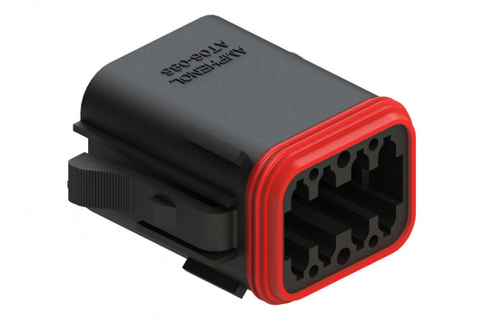 AT06-08SB-RD01 8-Way Plug, Female Connector with B Position Key and Reduced Diameter Seal (E-Seal), Black. DT06-08SB-C015, DT06-08SB-CE06