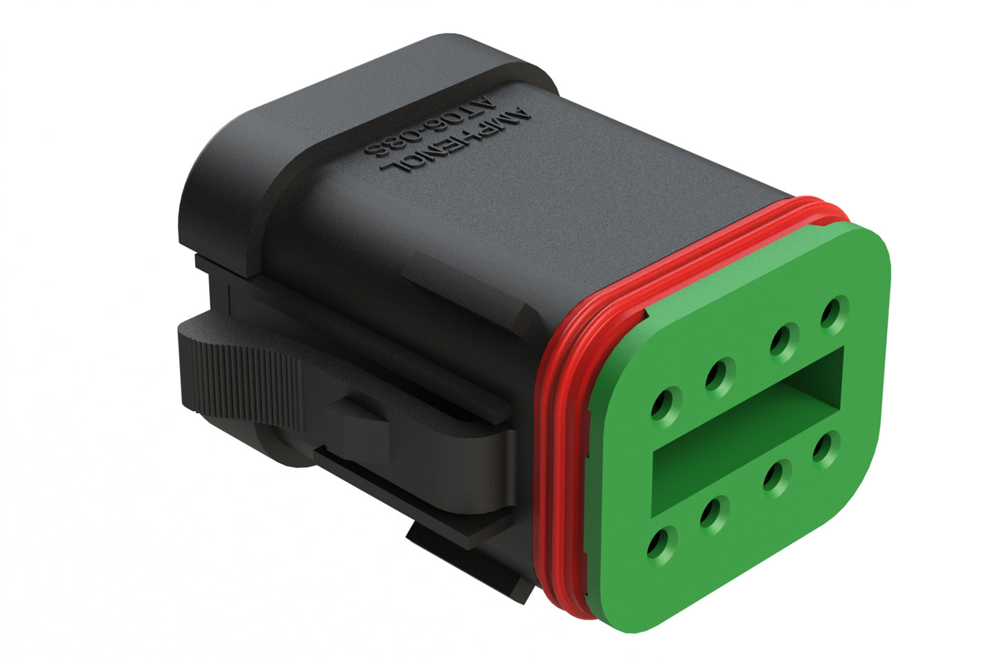 AT06-08SB-SS01 8-Way Plug, Female Connector with B Position Key and Solid Rear Grommet and Endcap, Wedgelock included, Black. DT06-08SB-C017