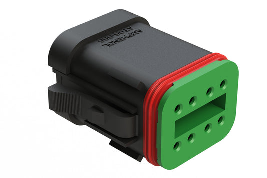 AT06-08SB-SS01 8-Way Plug, Female Connector with B Position Key and Solid Rear Grommet and Endcap, Wedgelock included, Black. DT06-08SB-C017