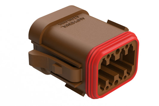 AT06-08SD-EC01 8-Way Plug, Female Connector with D Position Key, Enhanced Seal Retention (P012) and End Cap, Brown. DT06-08SD-EP06, DT06-08SD-EP03