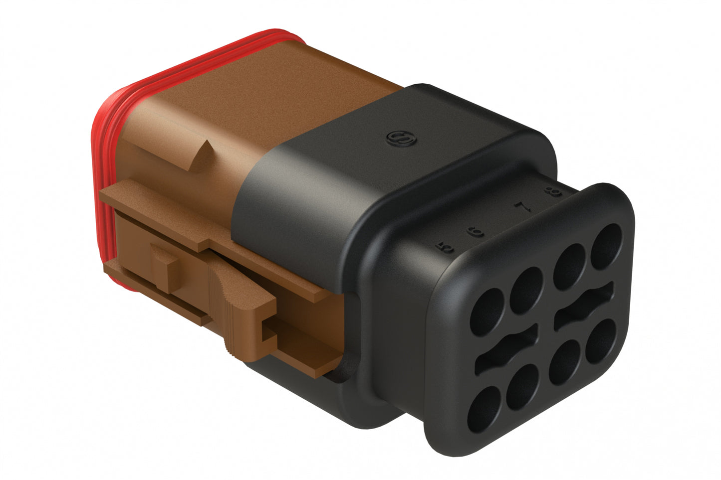 AT06-08SD-SR2BR 8 position Socket plug key position D, with strain relief & Reduced Diameter Seal, brown. DT06-08SD-CE13