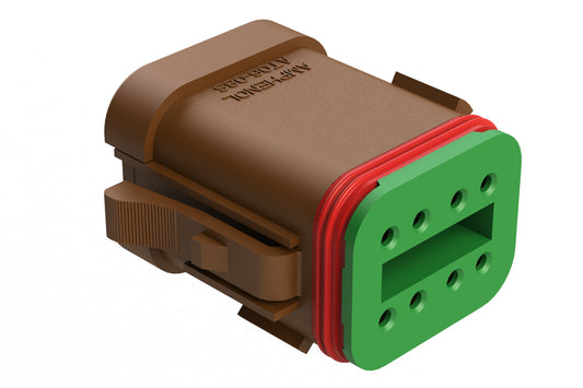 AT06-08SD-SS01 8-Way Plug, Female Connector with D Position Key and Solid Rear Grommet and Endcap, Wedgelock included, Brown. DT06-08SD-C017