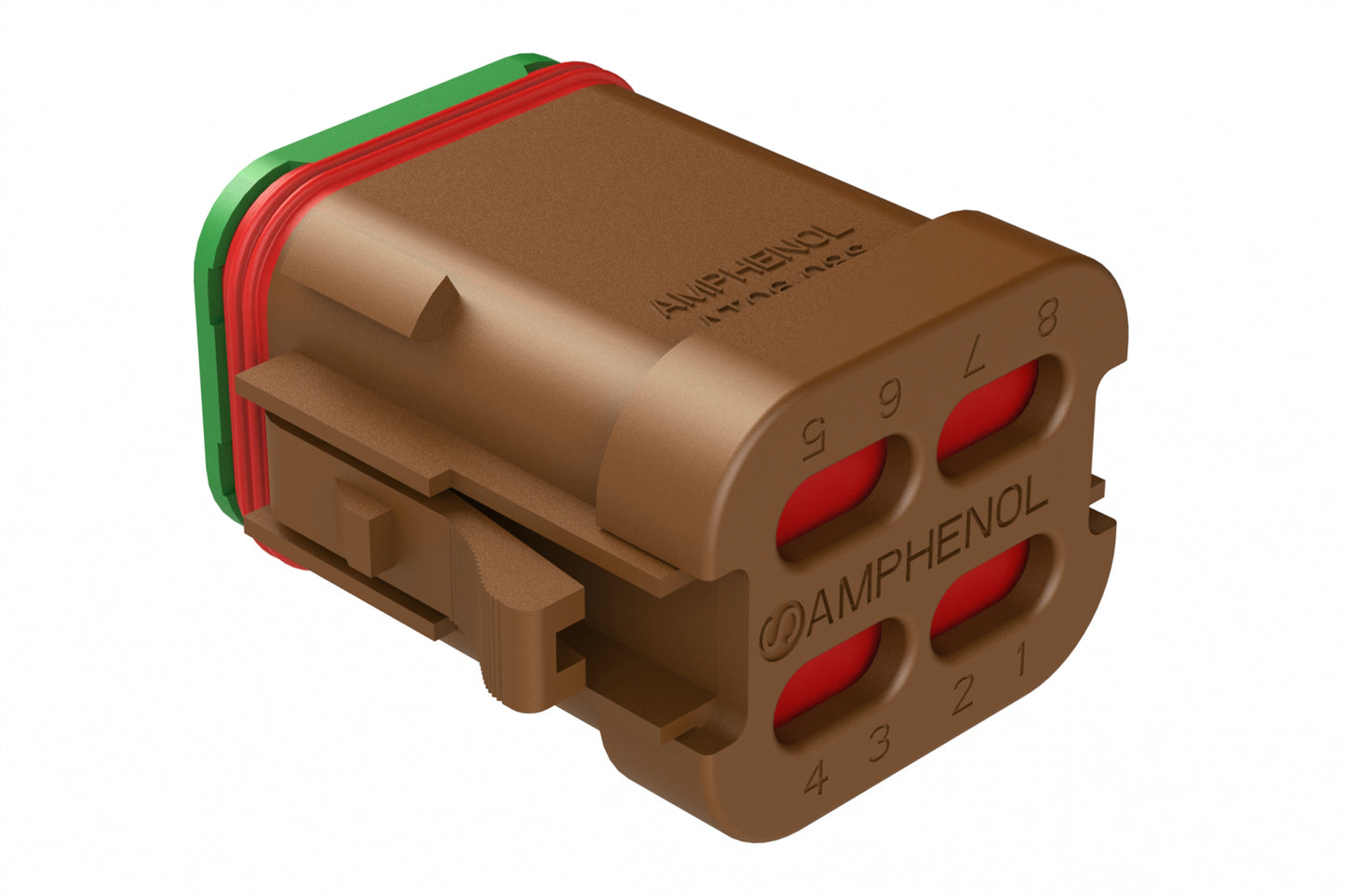 AT06-08SD-SS01 8-Way Plug, Female Connector with D Position Key and Solid Rear Grommet and Endcap, Wedgelock included, Brown. DT06-08SD-C017
