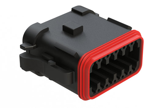 AT06-12SA-MMBLK 12-Way Plug, Female Connector with A Position Key and Reduced Diameter Seal (E-Seal) and Enhanced Seal Retention(P012) and End Cap, Black. DT06-12SA-CE11