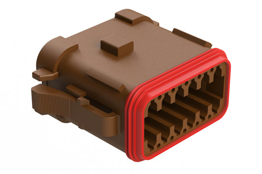 AT06-12SA-MMBRN 12-Way Plug, Female Connector with A Position Key and Reduced Diameter Seal (E-Seal) and Enhanced Seal Retention(P012) and End Cap, Brown