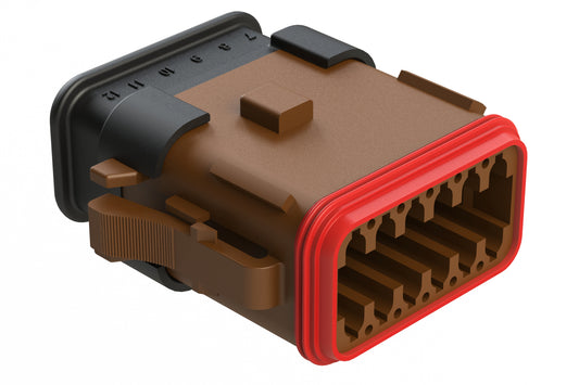 AT06-12SA-SR2BR 12-Way Plug, Female Connector with A Position Key and Reduced Diameter Seal, Strain Relief Endcap, Brown