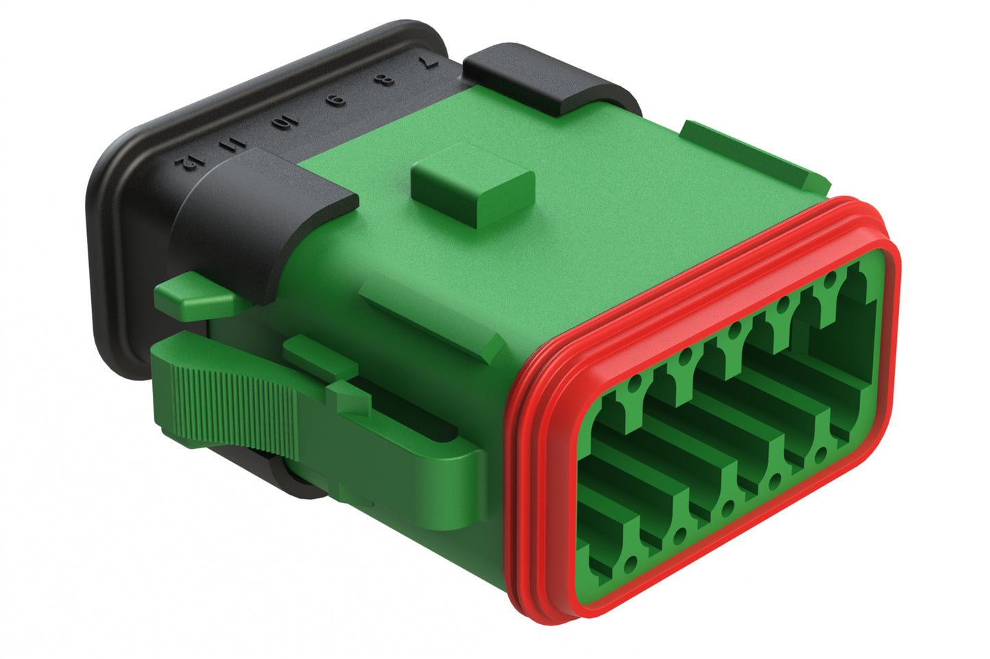 AT06-12SA-SR2GN 12-Way Plug, Female Connector with A Position Key and Reduced Diameter Seal, Strain Relief Endcap, Green