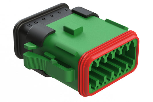 AT06-12SA-SR2GN 12-Way Plug, Female Connector with A Position Key and Reduced Diameter Seal, Strain Relief Endcap, Green