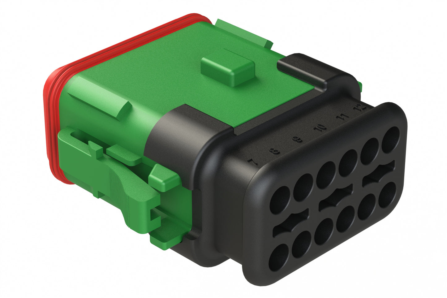 AT06-12SA-SR2GN 12-Way Plug, Female Connector with A Position Key and Reduced Diameter Seal, Strain Relief Endcap, Green