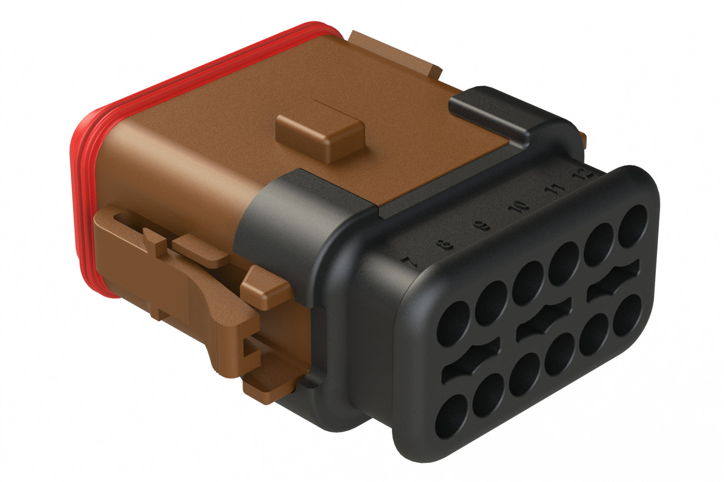 AT06-12SB-SR2BR 12-Way Plug, Female Connector with B Position Key and Reduced Diameter Seal, Strain Relief Endcap, Brown