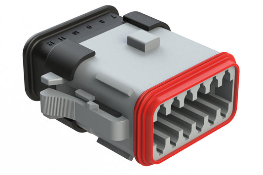 AT06-12SB-SR2GY 12-Way Plug, Female Connector with B Position Key and Reduced Diameter Seal, Strain Relief Endcap, Grey