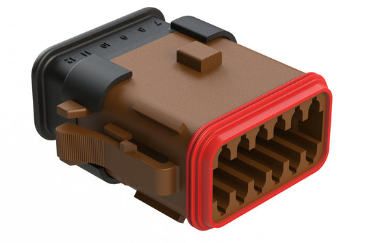 AT06-12SB-SRBR 12-Way Plug Female Connector with Strain Relief Endcap, Standard Seal, B Position Key, Brown