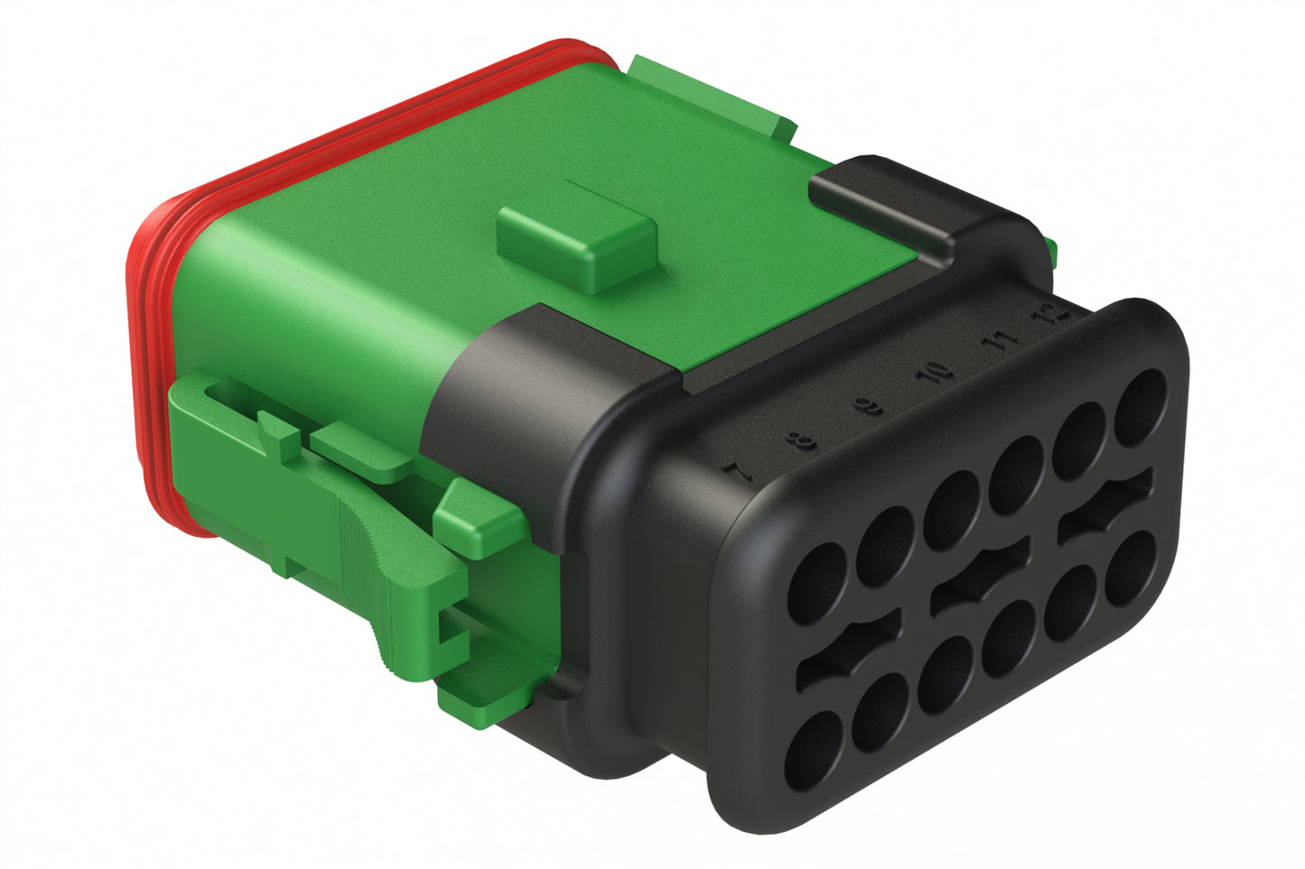AT06-12SB-SRGN 12-Way Plug Female Connector with Strain Relief Endcap, Standard Seal, B Position Key, Green