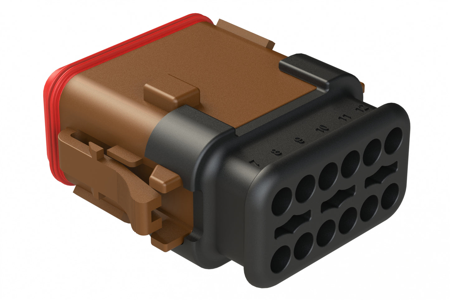 AT06-12SC-SRBR 12-Way Plug Female Connector with Strain Relief Endcap, Standard Seal, C Position Key, Brown
