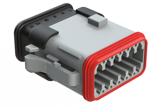 AT06-12SC-SRGRY 12-Way Plug Female Connector with Strain Relief Endcap, Standard Seal, C Position Key, Grey