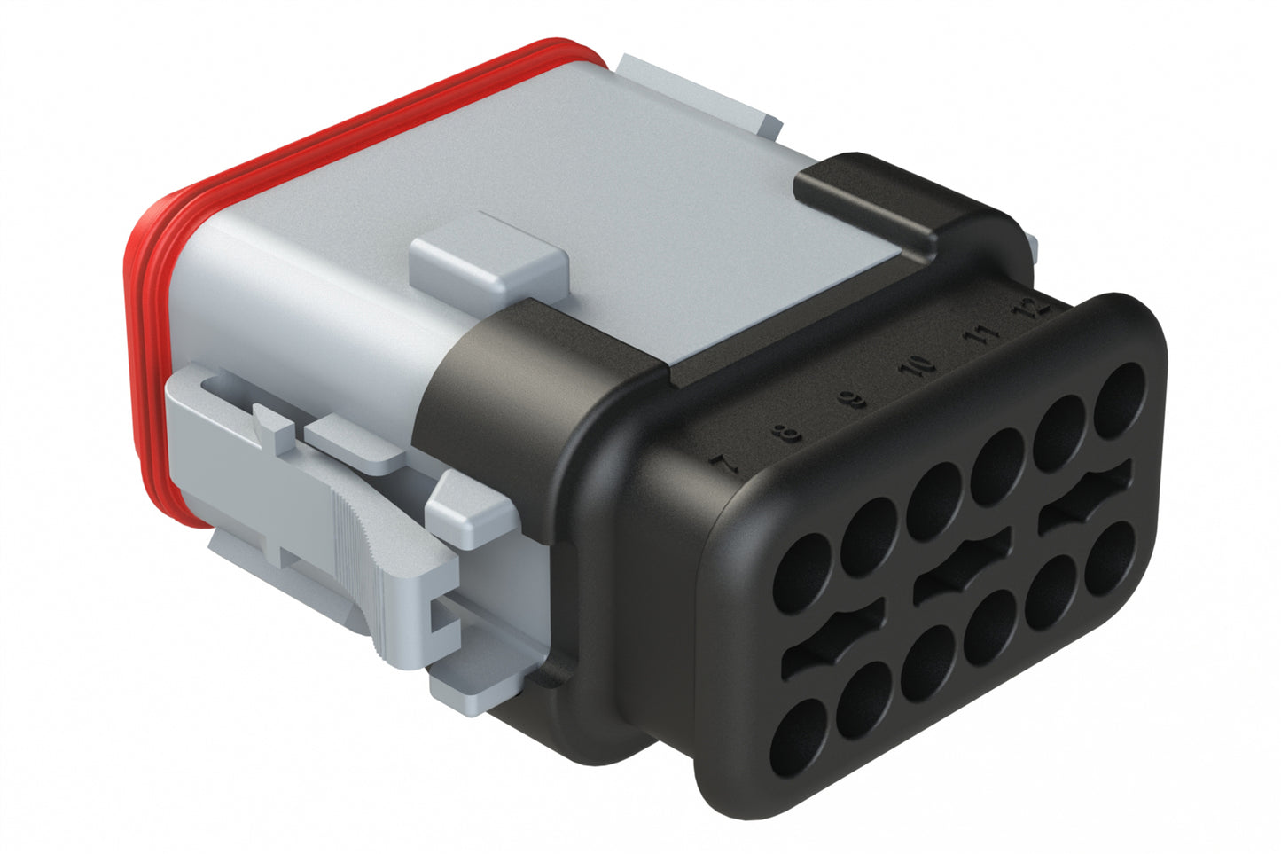 AT06-12SC-SRGRY 12-Way Plug Female Connector with Strain Relief Endcap, Standard Seal, C Position Key, Grey