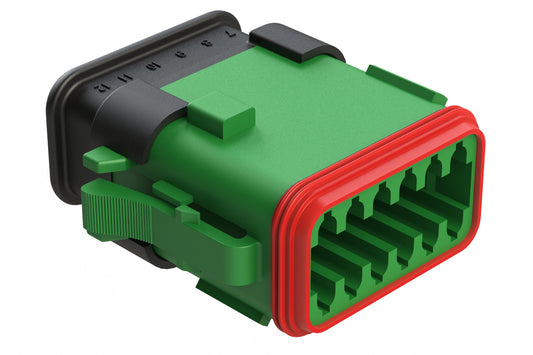 AT06-12SD-SR2GN 12-Way Plug, Female Connector with D Position Key and Reduced Diameter Seal (E-Seal) and Strain Relief End Cap, Green