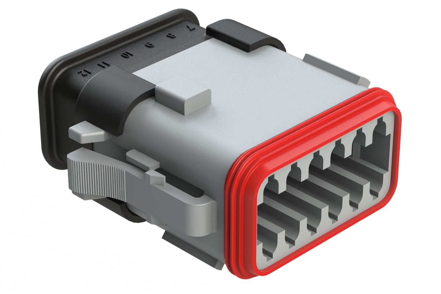 AT06-12SD-SR2GRY 12-Way Plug, Female Connector with D Position Key and Reduced Diameter Seal (E-Seal) and Strain Relief End Cap, Grey