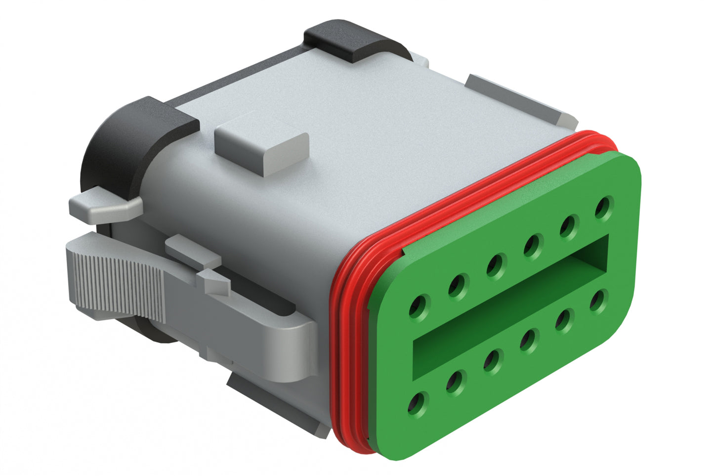 AT06-12SD-SSGRY 12-Way Plug, Female Connector with D Position Key and Solid Rear Grommet and Endcap, Wedgelock included, Grey