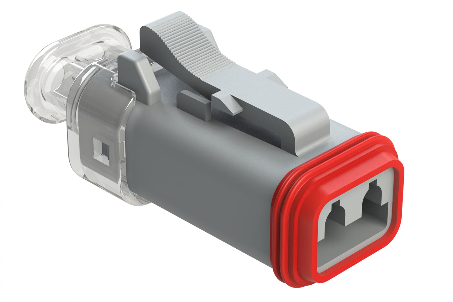AT06-2S-LED12V01 2 Position LED Plug, Socket, 12V, RVP Circuit, Clear Endcap, Green LED, Grey
