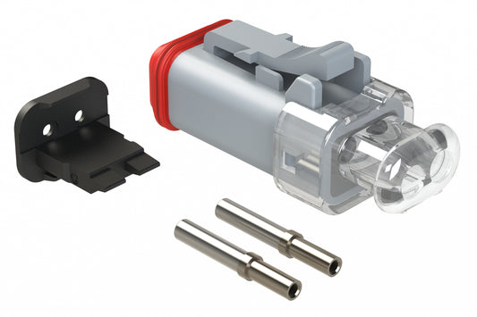 AT06-2S-LED12K1 2-Way LED Plug Kit, 12V, Contacts and Wedge included, Grey, Clear endcap, CLEAR LED