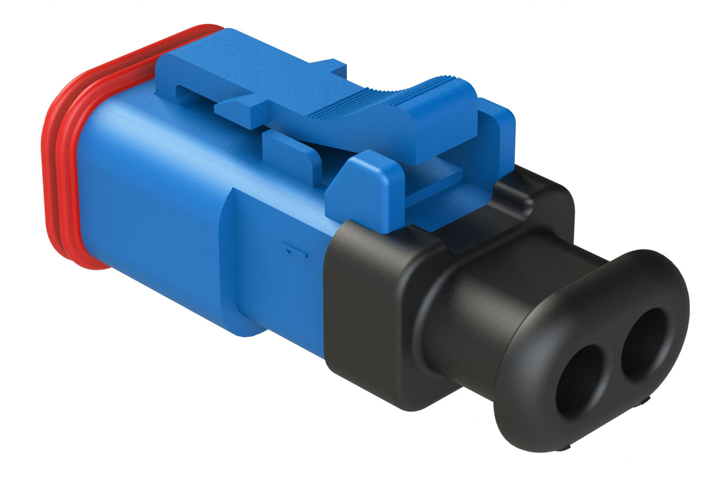 AT06-2S-SR01BLU 2-Way Plug Female Connector with Strain Relief Endcap, Standard Seal, Blue
