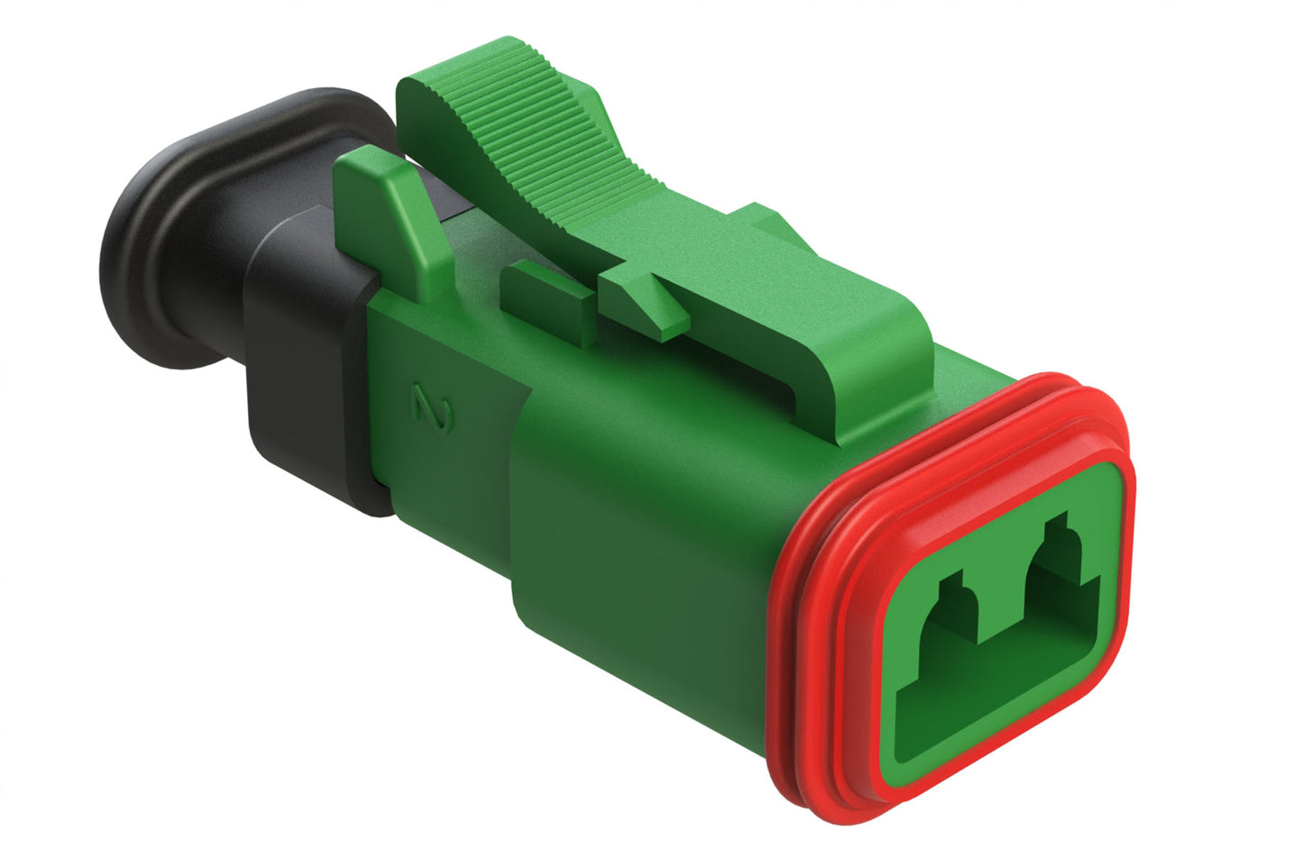 AT06-2S-SR01GRN 2-Way Plug Female Connector with Strain Relief Endcap, Standard Seal, Green